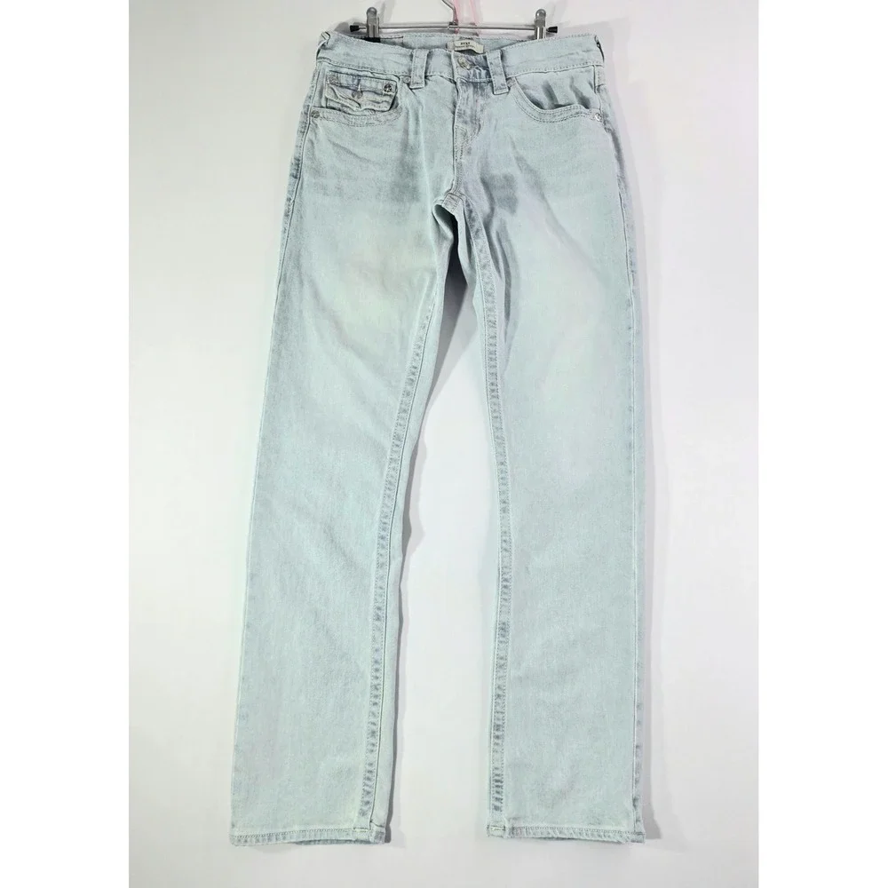 True Religion Ricky Relaxed Straight Light Wash Denim Jeans Mens 31x33